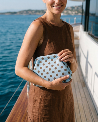 Vera Polka Dot Handbag 'Baby Blue & Brown'