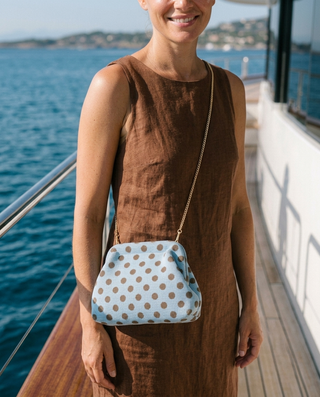 Vera Polka Dot Handbag 'Baby Blue & Brown'
