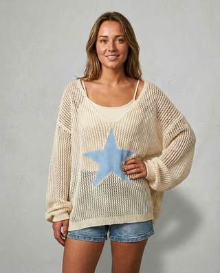 Heidi Star Knitted Jumper 'Cream & Baby Blue'
