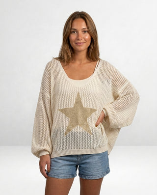 Heidi Star Knitted Jumper 'Cream & Gold'