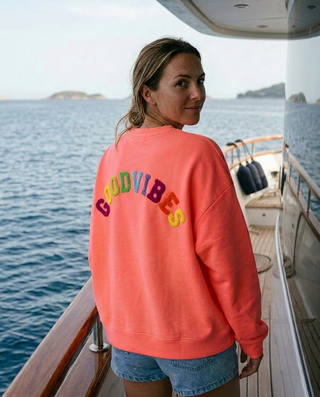 Good Vibes Cotton Sweatshirt 'Neon Coral'