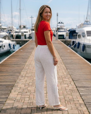 Rose Cotton Embroidered Pants 'Off White & Red' LIVE