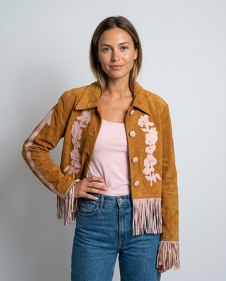 Nashville Suede Fringed Jacket 'Brown & Baby Pink'