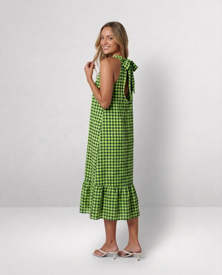 Cora Gingham Neon Dress 'Neon Green & Blue'