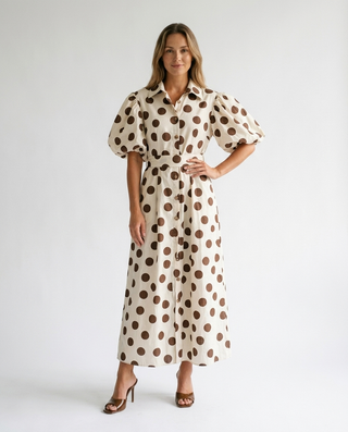 Opaline Polka Dot Dress 'Cream & Brown' LIVE 23/7