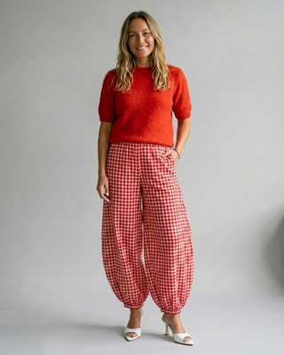Cherry Blossom Gingham Pants 'Baby Pink & Red'