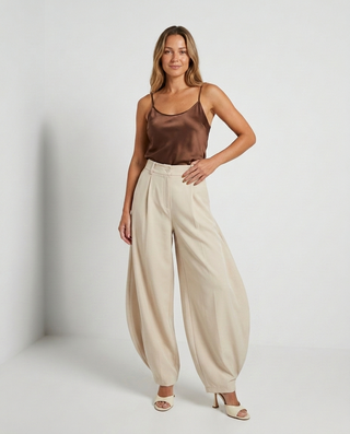 Gemma Balloon Leg Trousers 'Beige' LIVE