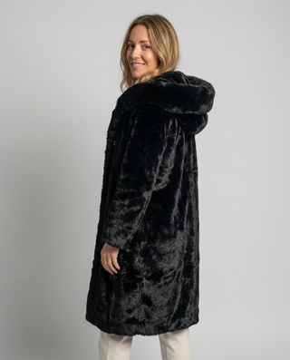 Sian Hooded Fur Coat 'Black'