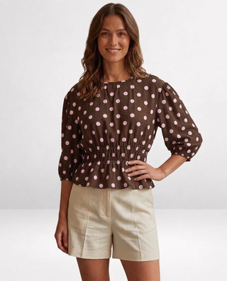 Eliza Polka Dot Top 'Brown & Baby Pink'