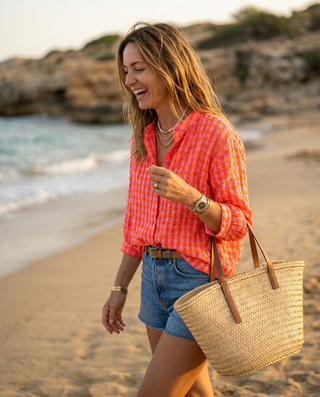 Ivy Gingham Neon Shirt 'Neon Orange & Pink'