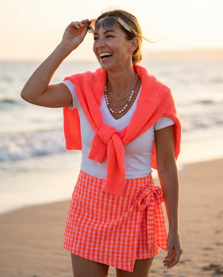 Ivy Gingham Neon Skorts 'Neon Orange & Pink'