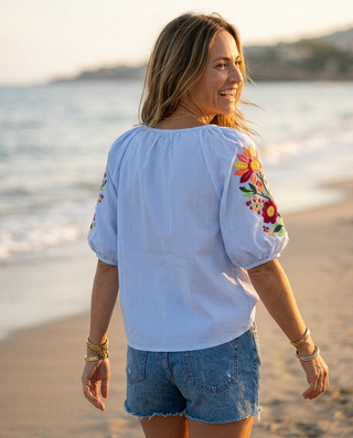 Sunset Bloom Striped Embroidered Blouse 'Multicoloured'