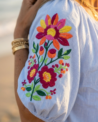 Sunset Bloom Striped Embroidered Blouse 'Multicoloured'
