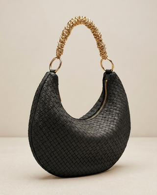 Dora Woven Faux Leather Bag 'Black'