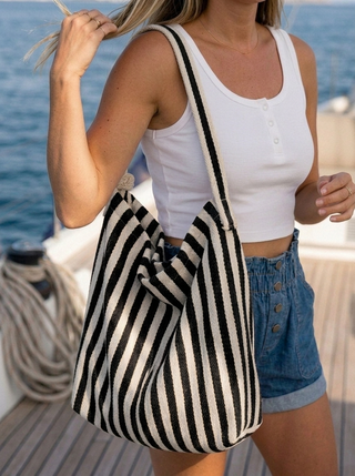 Monaco Striped Bag 'balck & cream'
