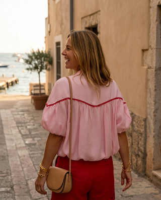 Arabella Embroidered Shirt 'Pink & Red'