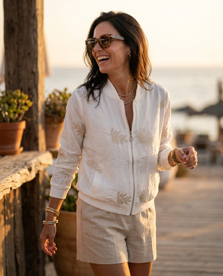 Bianca Viscose Bomber Jacket 'White & Beige' LIVE 16/7
