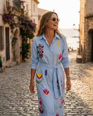 Polly Embroidery Shirt Dress 'Baby Blue'
