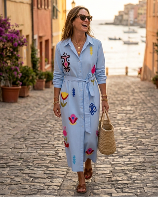 Polly Embroidery Shirt Dress 'Baby Blue'