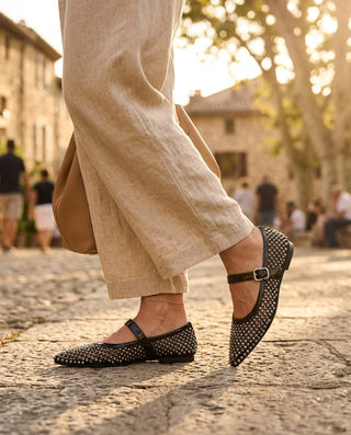 Alessia Crystal Flats 'Black'