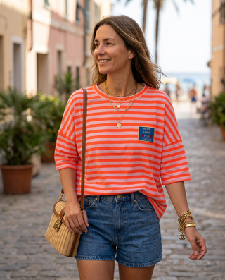 Amor Stripes Sweatshirt 'Neon Orange & Baby Pink'