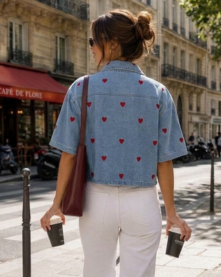 Bianca Embroidered Hearts Shirt 'Denim'
