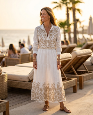 Linnea Gold Embroidered Dress 'White & Gold' LIVE 23/7