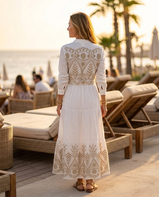 Linnea Gold Embroidered Dress 'White & Gold' LIVE 23/7