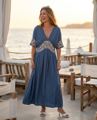 Violetta Embroidered Dress 'Denim Blue' LIVE 23/7