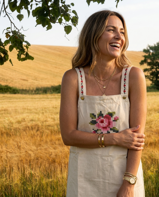 Camille Embroidered Denim Dress 'Cream'