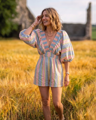 Lou Lou Cotton Striped Playsuit 'Baby Pink/Baby Blue/Lime'