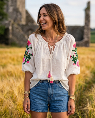 Selene Cotton Embroidered Blouse 'Cream'