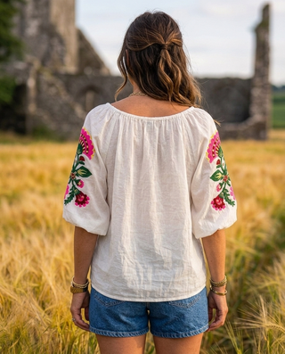 Selene Cotton Embroidered Blouse 'Cream'