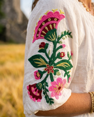 Selene Cotton Embroidered Blouse 'Cream'