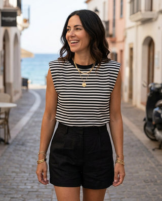 Amor Striped Sleeveless T-Shirt 'Black & White'