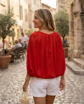 Nola Satin Top 'Red'