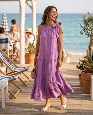 Eleni Linen Dress 'Purple'