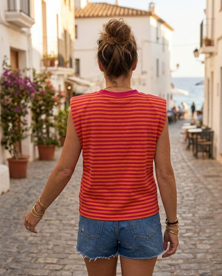 Amor Striped Sleeveless T-Shirt 'Pink & Orange' LIVE 30/7