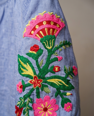 Selene Cotton Embroidered Blouse 'Denim Blue' LIVE 30/7