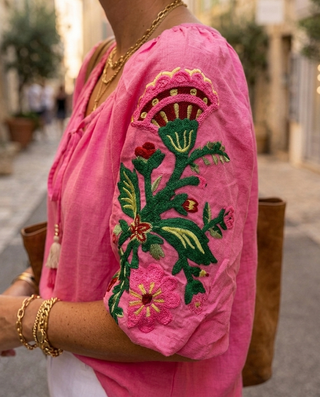 Selene Cotton Embroidered Blouse 'Hot Pink' LIVE 30/7