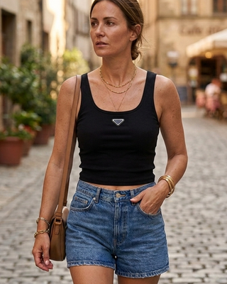 Sola Ribbed Cropped Top 'Black'