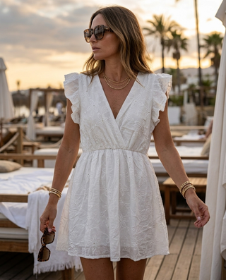 Lara Cotton Broderie Anglaise Dress 'White'