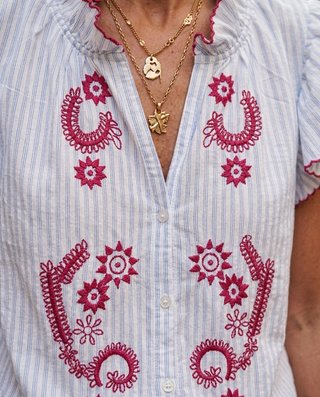 Paloma Striped Embroidered Top 'Blue/White/Pink' LIVE 6/8