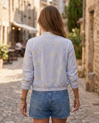 Quincy Striped Embroidered Bomber 'Blue & Cream' LIVE 6/8