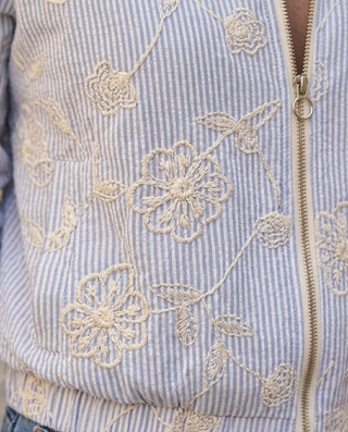 Quincy Striped Embroidered Bomber 'Blue & Cream' LIVE 6/8