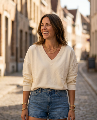 Emilia V-Neck Sweatshirt 'Cream' LIVE 6/8