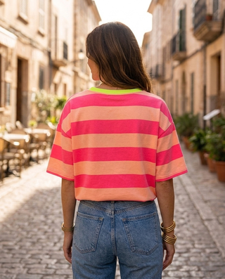 Ibiza Striped Neon Sweathirt 'Neon Pink & Light Orange' LIVE 6/8