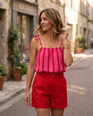Gina Cotton Striped Top 'Red & Pink' LIVE 6/8