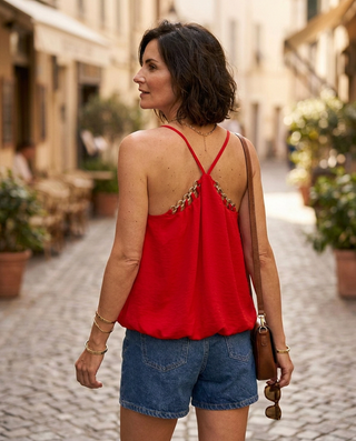 Vesper Viscose Chain Top 'Red' LIVE 6/8