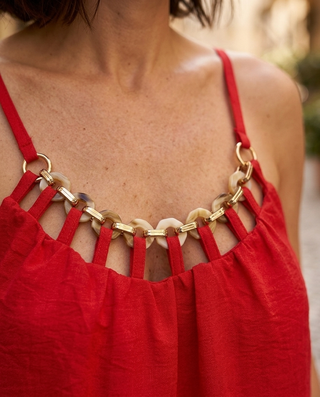 Vesper Viscose Chain Top 'Red' LIVE 6/8